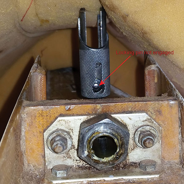 AW Lock pin shown in partial locked posn